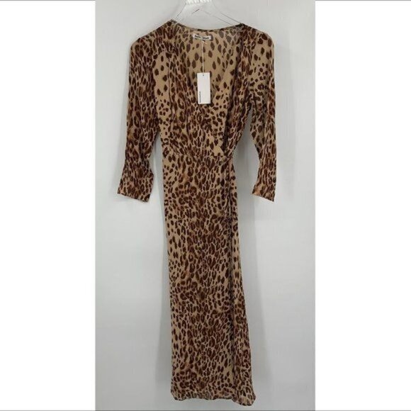 Reformation Alessandra wrap dress cat leopard print georgette midi new S Small - Picture 2 of 6